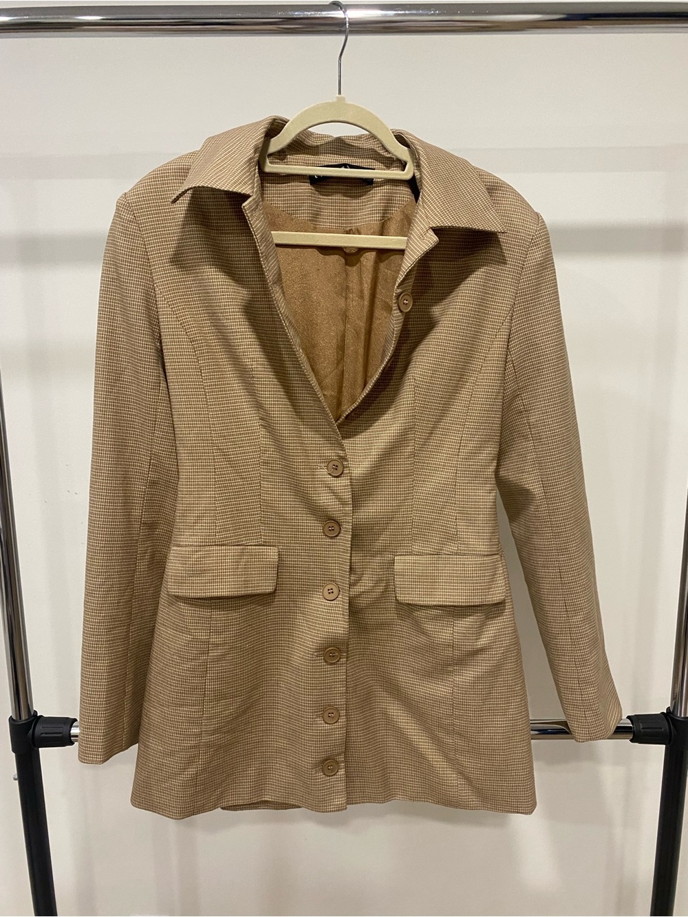 Lioness Tan Button-Front Tailored Blazer